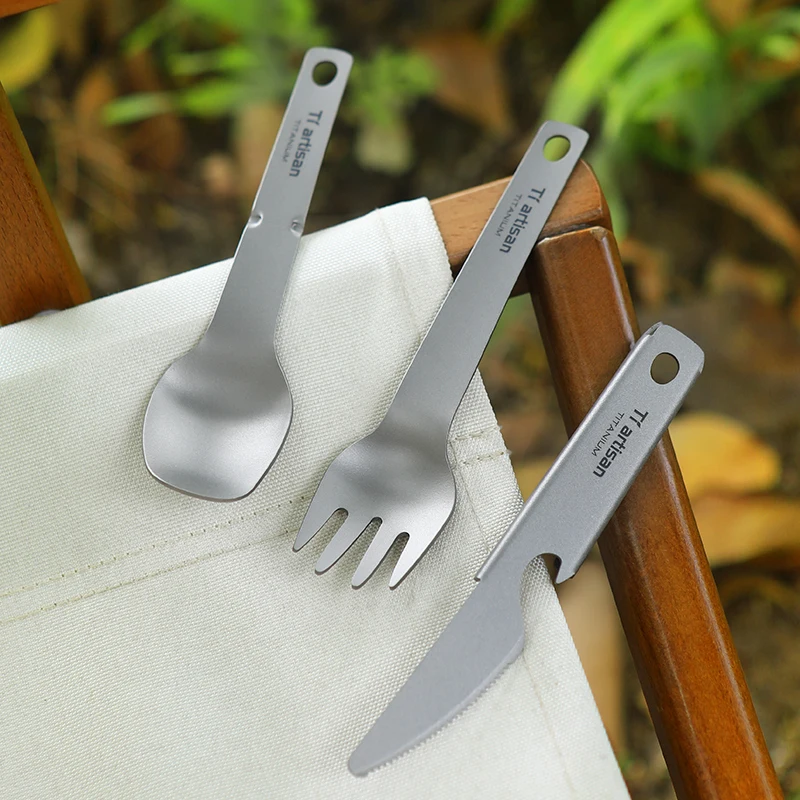 Titanium Compact 3 Piece Utensil Fork Spoon Knife Ultralight Carry Design System  Outdoor Camping Tableware