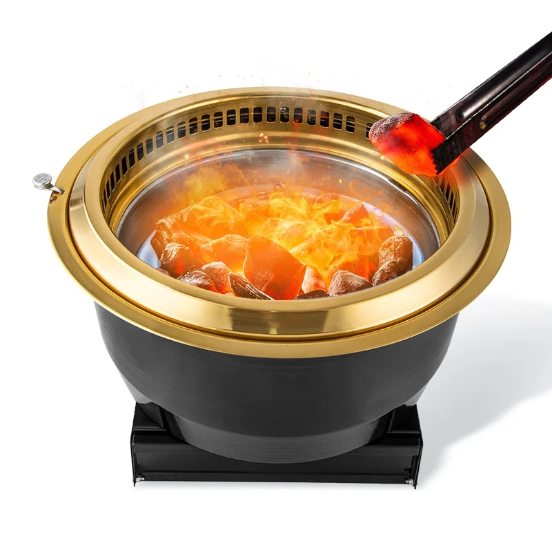 Japanese Restaurant Indoor Charcoal Grill Smokeless Grill Thickened Material Titanium Gold