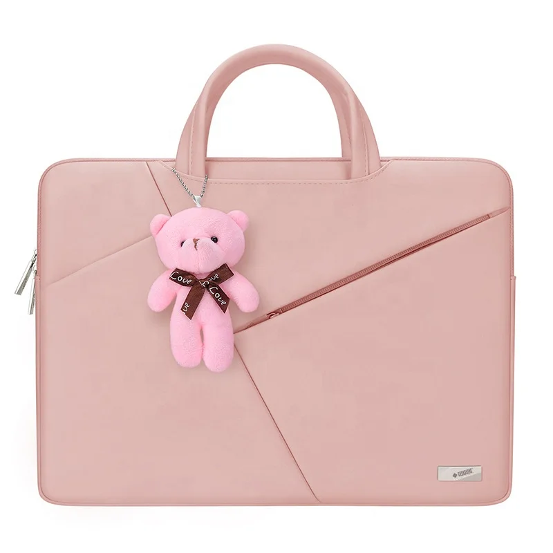 Amazon hot 14 inch girls fashion hand bag with pendant PU laptop bags