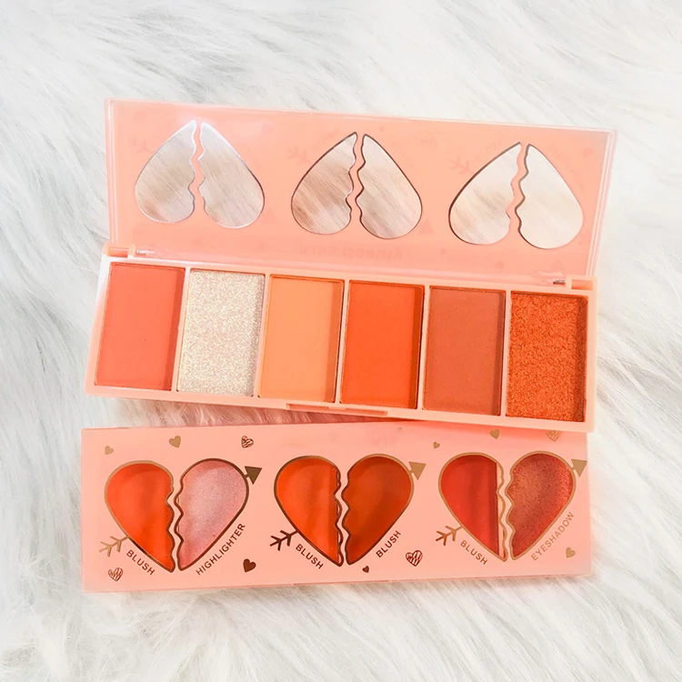 Custom private label makeup highlighter eyeshadow blusher all-in-one matte shimmer orange 6 colors blush palette