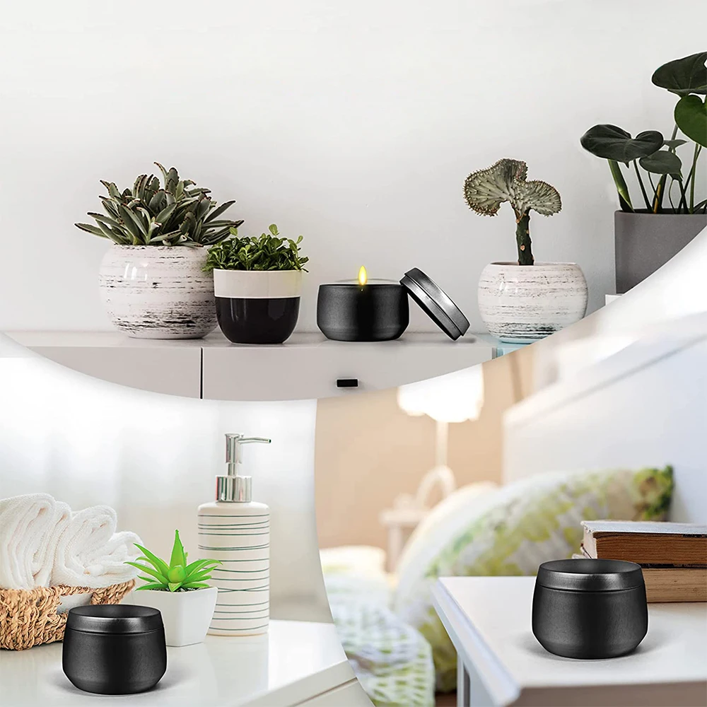 NEWSPHERE 2oz 4oz 8oz luxury semi circle black candle vessel tin jar for diy candle making