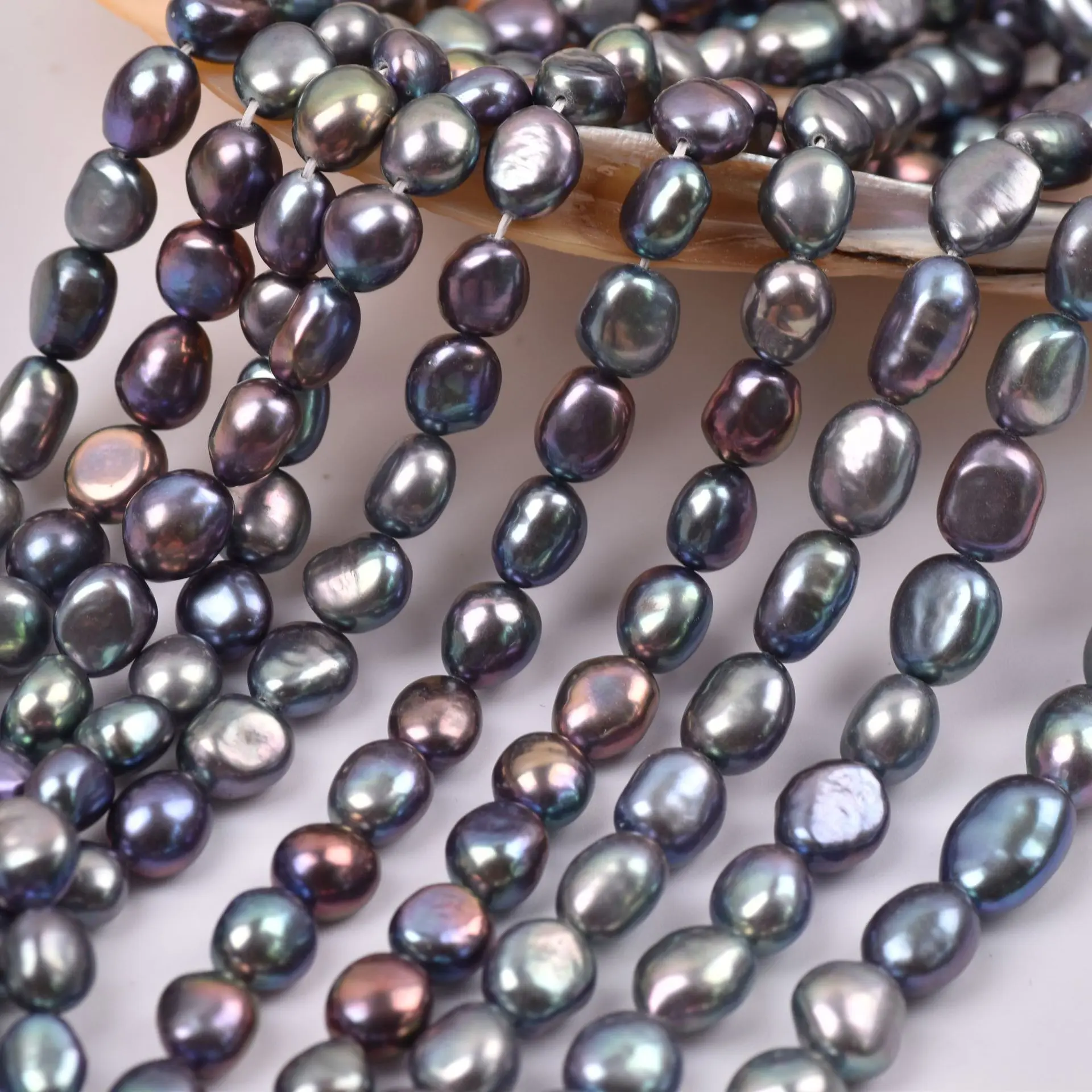 Wholesale 8-9mm/9-10mm Natural Freshwater Pearl Baroque Green Black Hole Beaded DIY Necklace