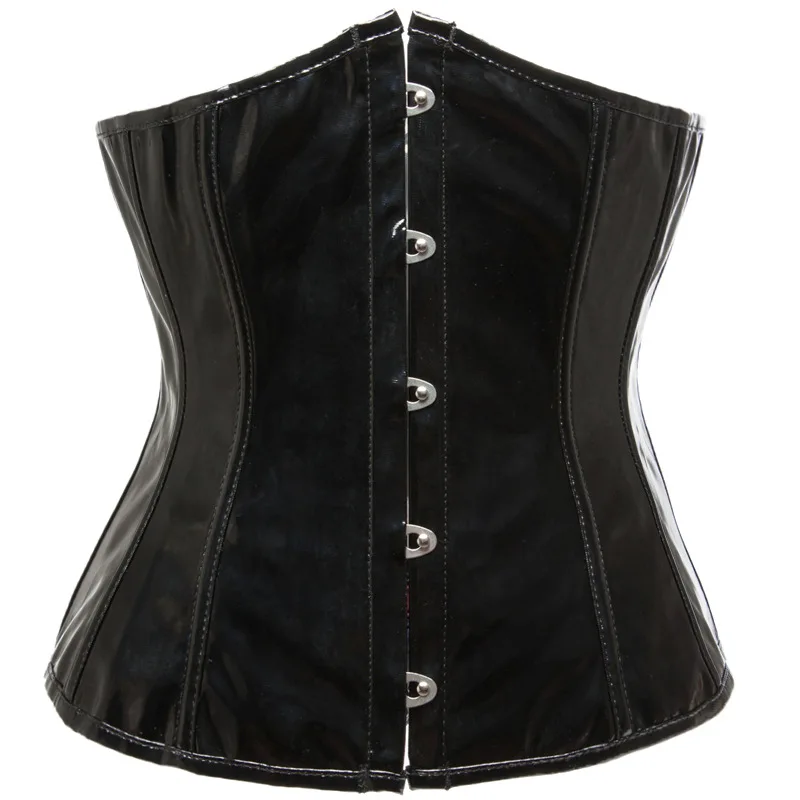 PVC Gothic Steampunk Waist Cincher Black Corset and Bustiers To Wear Out Underbust Strapless PU Leather Corset Top Women Sexy