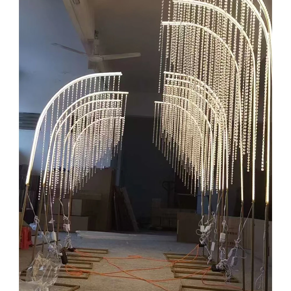 New Items Tall Crystal Beads Led Lighted Tall Aisle Backdrop Decor Road Lead Light for Wedding Events Party Ceremony