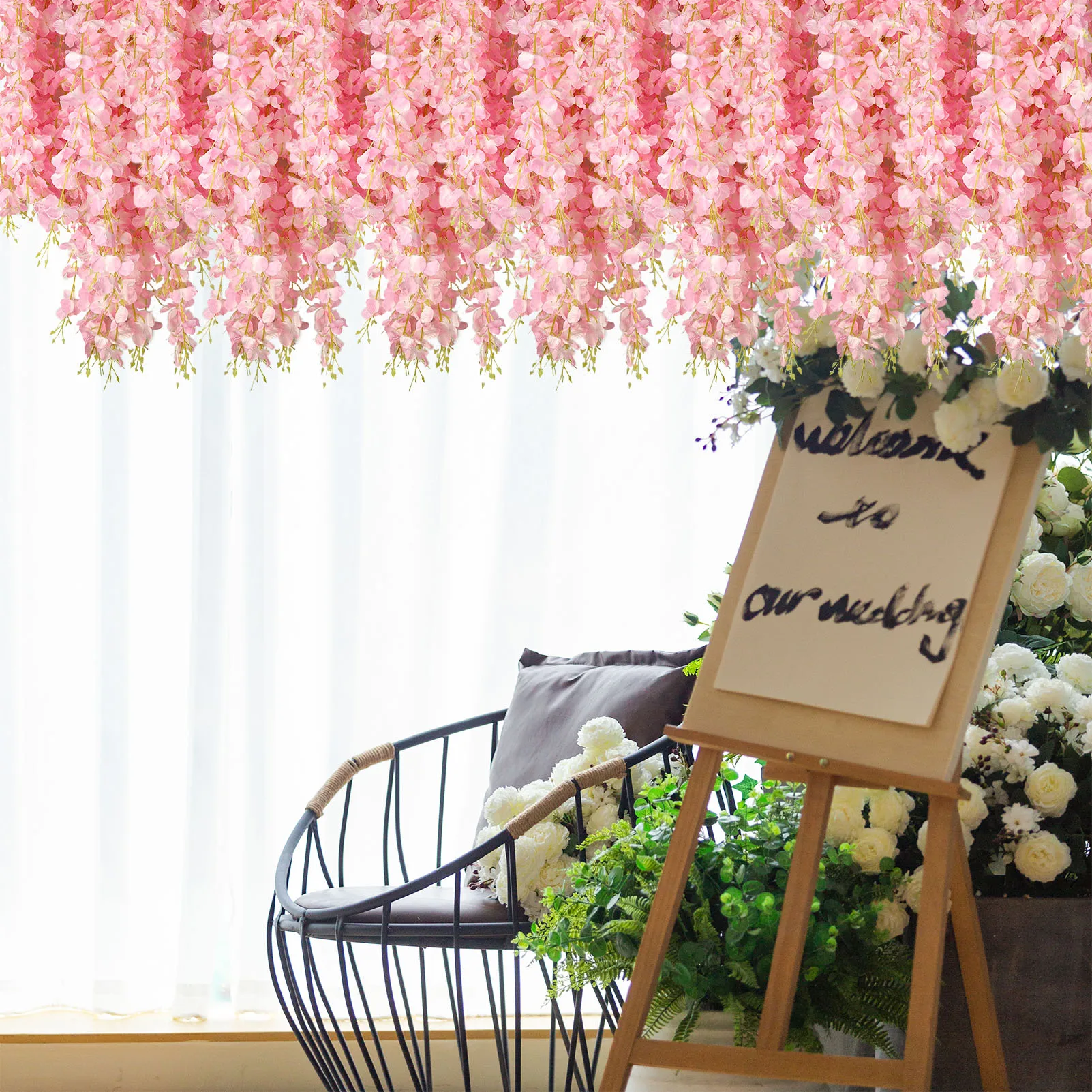6pcs/pack Wholesale Party Decoration Garland Hanging Silk Wisteria Flower Strings Artificial Marigold Garland For Wedding