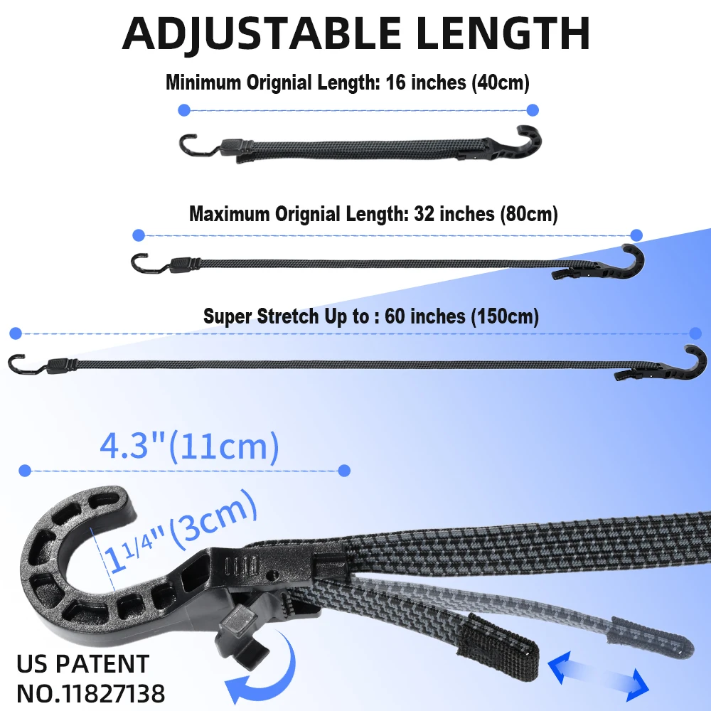 New Arrival 70kg Marine Grade Latex Heavy Duty Adjustable Wide Flat Bungee Cords with Hooks for Outdoor  Equipment