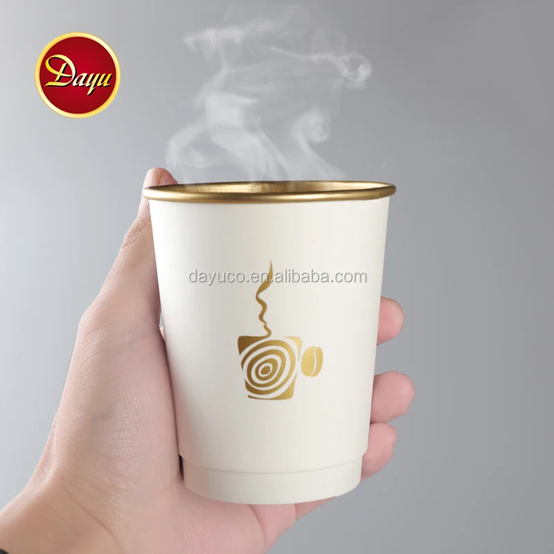 Logo printed disposable takeaway double wall paper cup for hot coffee drinks with lids