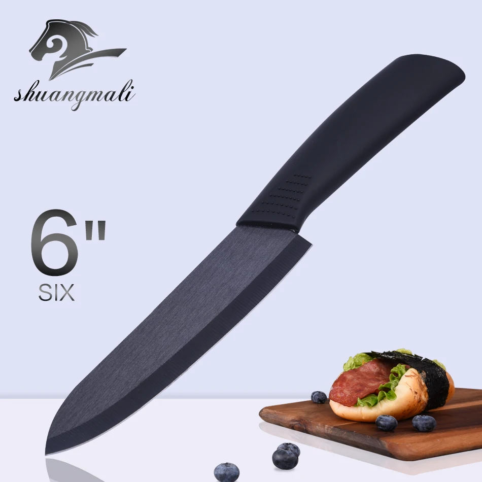 6Inch Home Kitchen Ceramic Knife Black Zirconia Utility Fruit Knife With Soft Touch TPR Handle