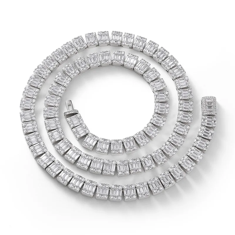 Copper necklace zircon trapezoidal 9mm Cuban hip hop trend can be custom moissanite pendant