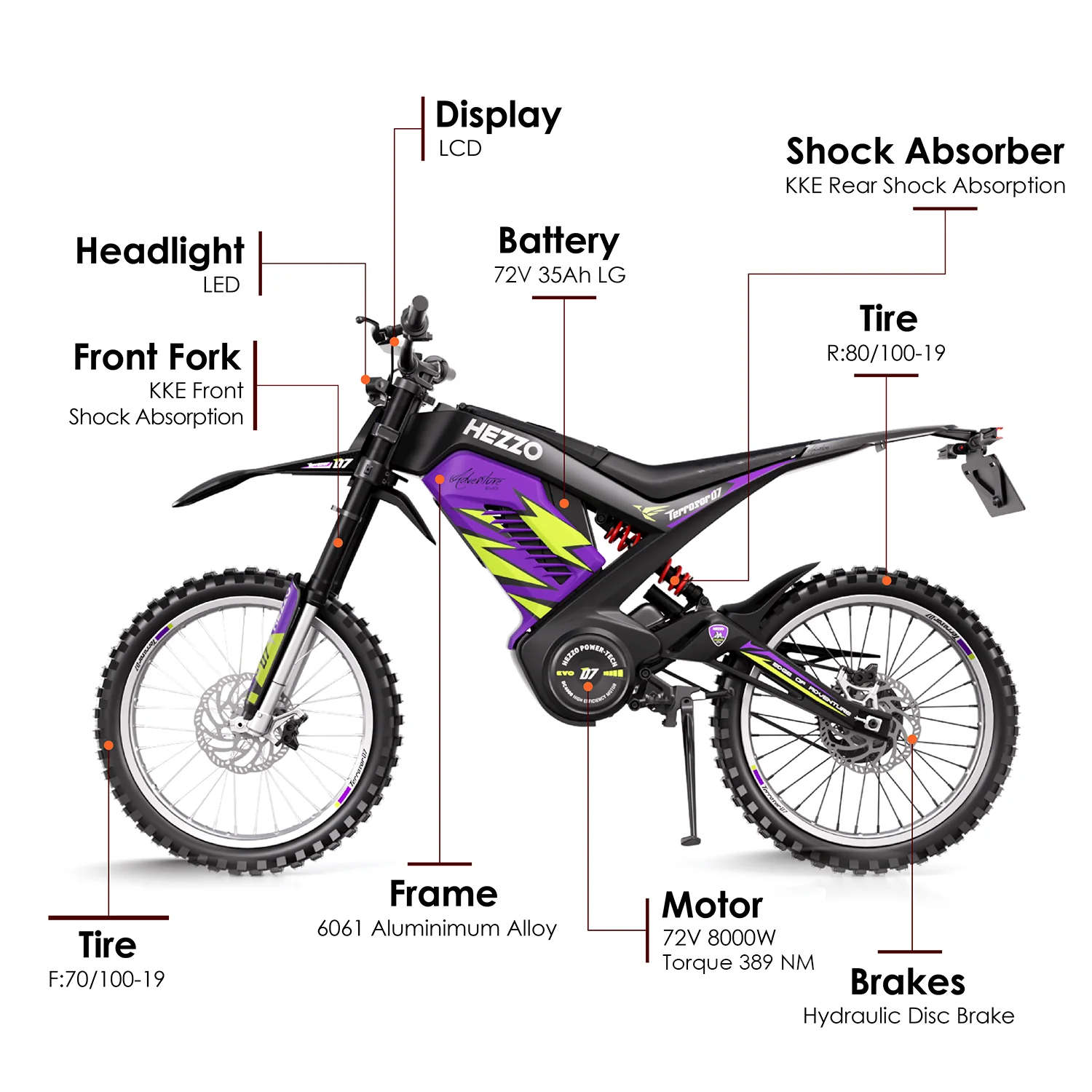 Free Shipping 72v 8000W HEZZO Electric Dirt Bike 389NM 35AH Off Road Sur ron Talaria Ebike Electric Motorcycle Free Shipping