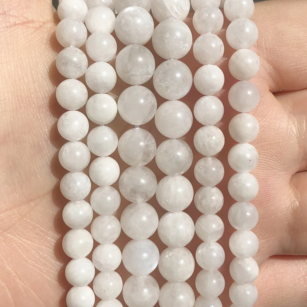 Natural 6/8/10mm A+ White Moonstone Round Beads Loose Stone Beads For Jewelry Making DIY
