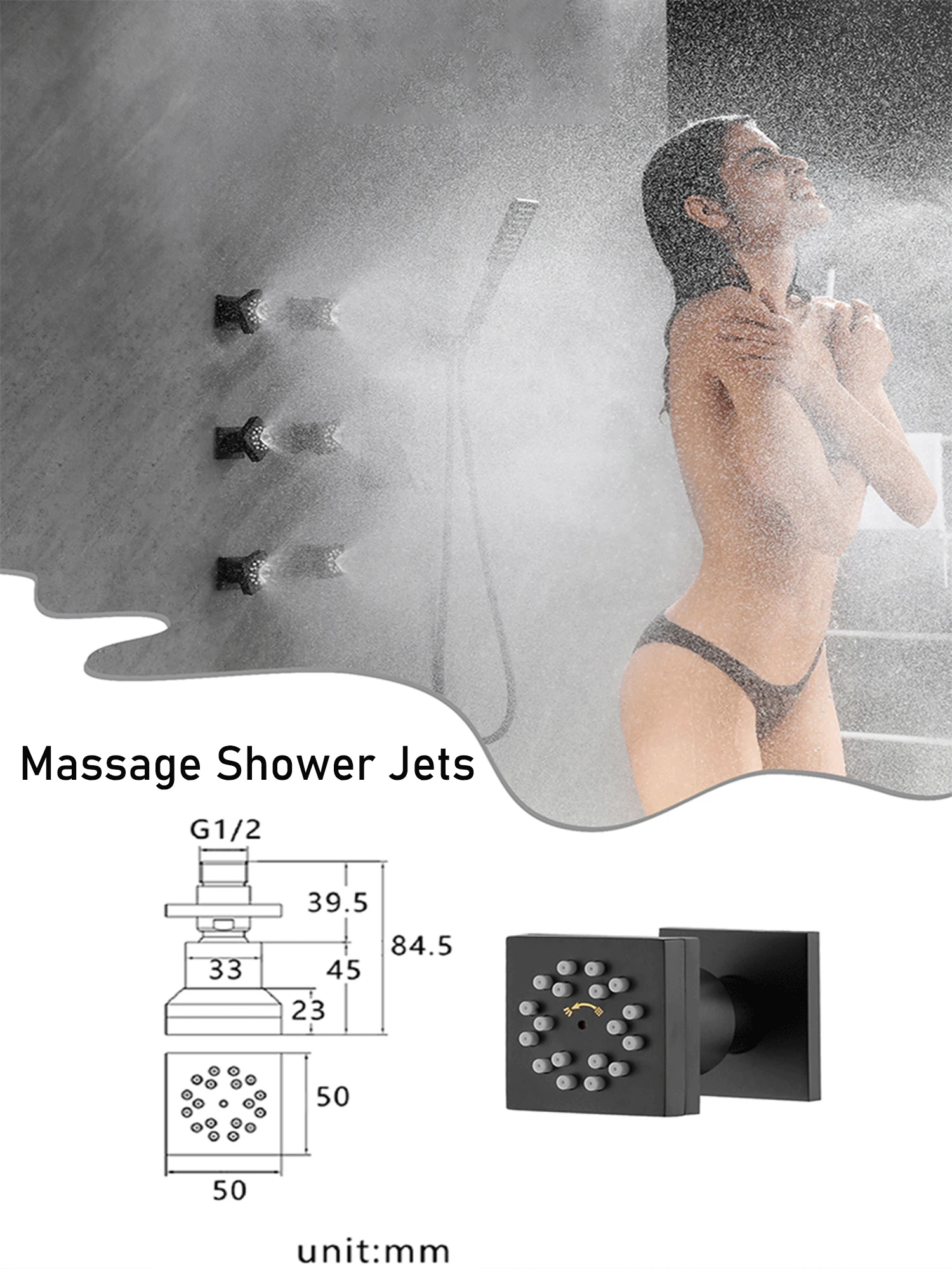 2 Functions Bathroom Rain Spray Jets Shower Head Brass Massage Shower Body Jets