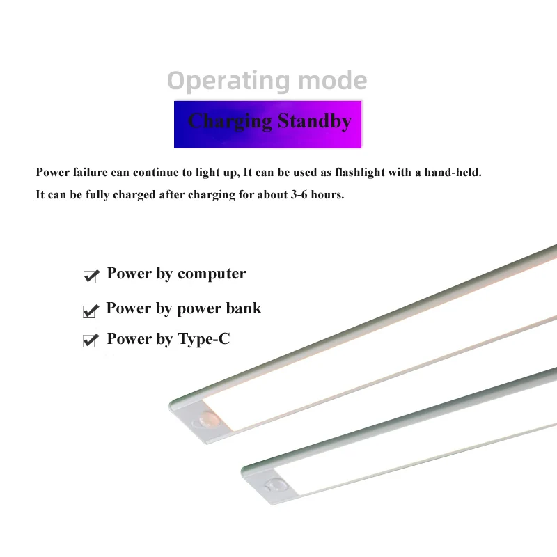 3 Light Colors Human Body Induction Type-C USB Charging Soft Light Stepless Dimming LED Cabinet Light Sensor Night Lamp