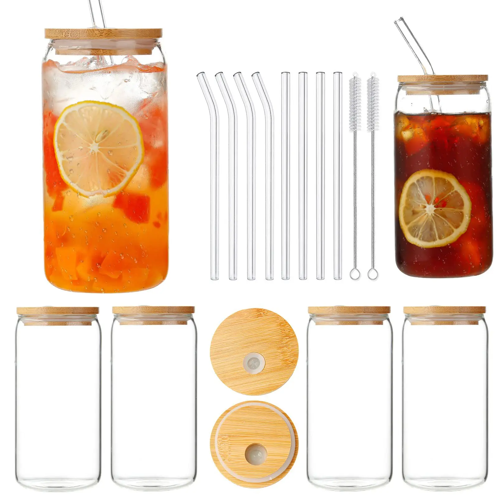 High Quality 12oz 16oz 22oz Clear Cola Can Shaped Glass with Bamboo Lid And Straws