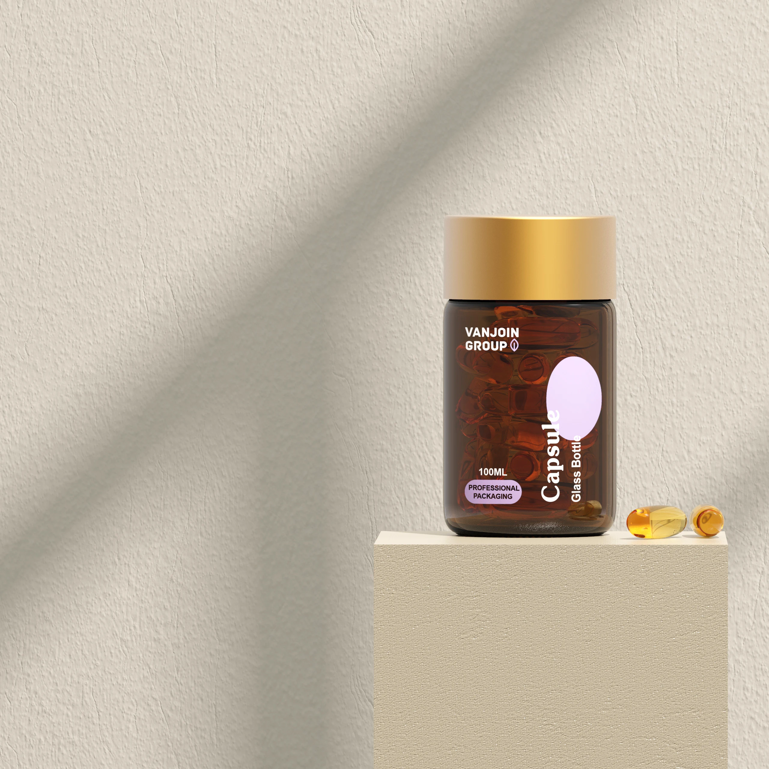 100ml Clear Amber Glass capsule bottle for vitamin D3 adult gummy wide mouth medical empty Bottle for nutritional supplements