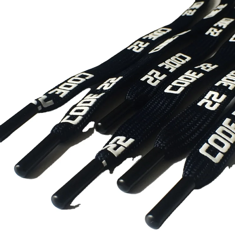 
Black Custom 3D logo printing silicone non-slip flat polyester braid metal ends draw string hoodie rope 