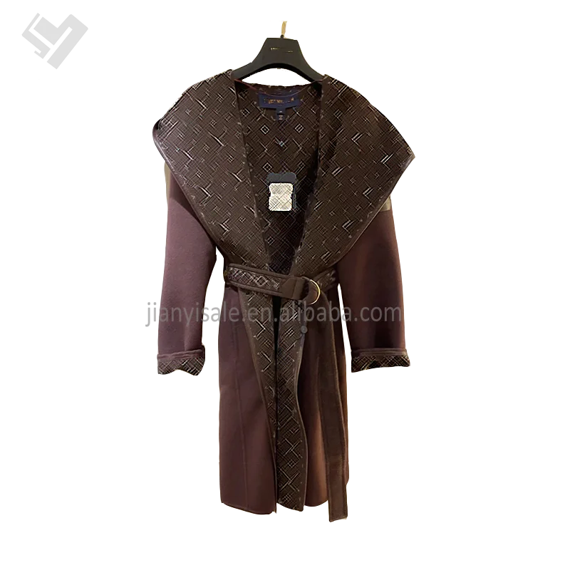 2023 New Autumn Winter Women Luxury Clothing Woolen Coat Designer Print Turn Down Collar Ladies Wool Trench Coat With Belt