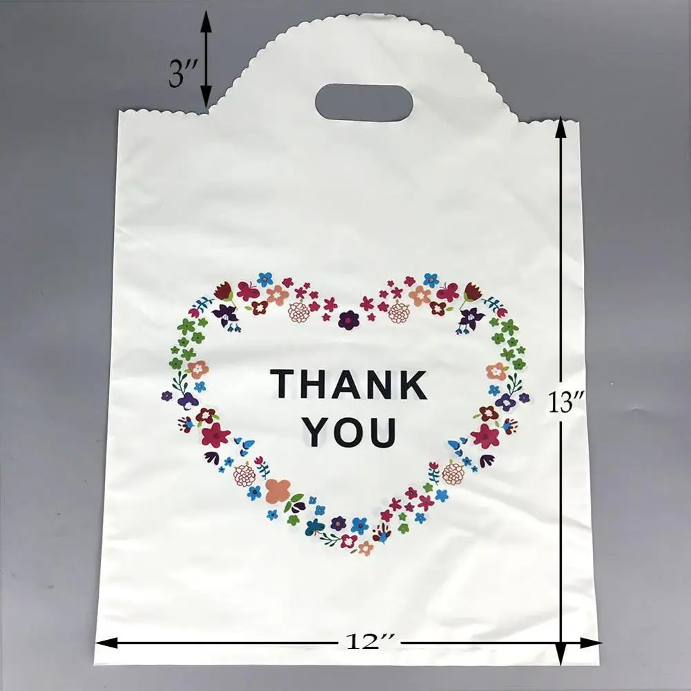 
12x16 Die-Cut Handle Plastic Thank You Floral Merchandise Shopping Bags 