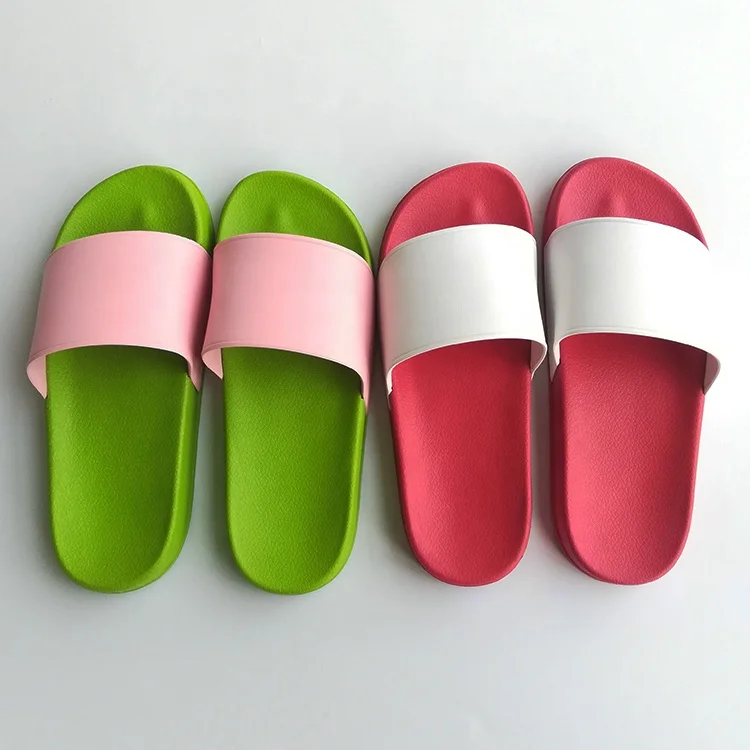 2021 custom blank sublimation screen printing lower price pvc green sandal slides