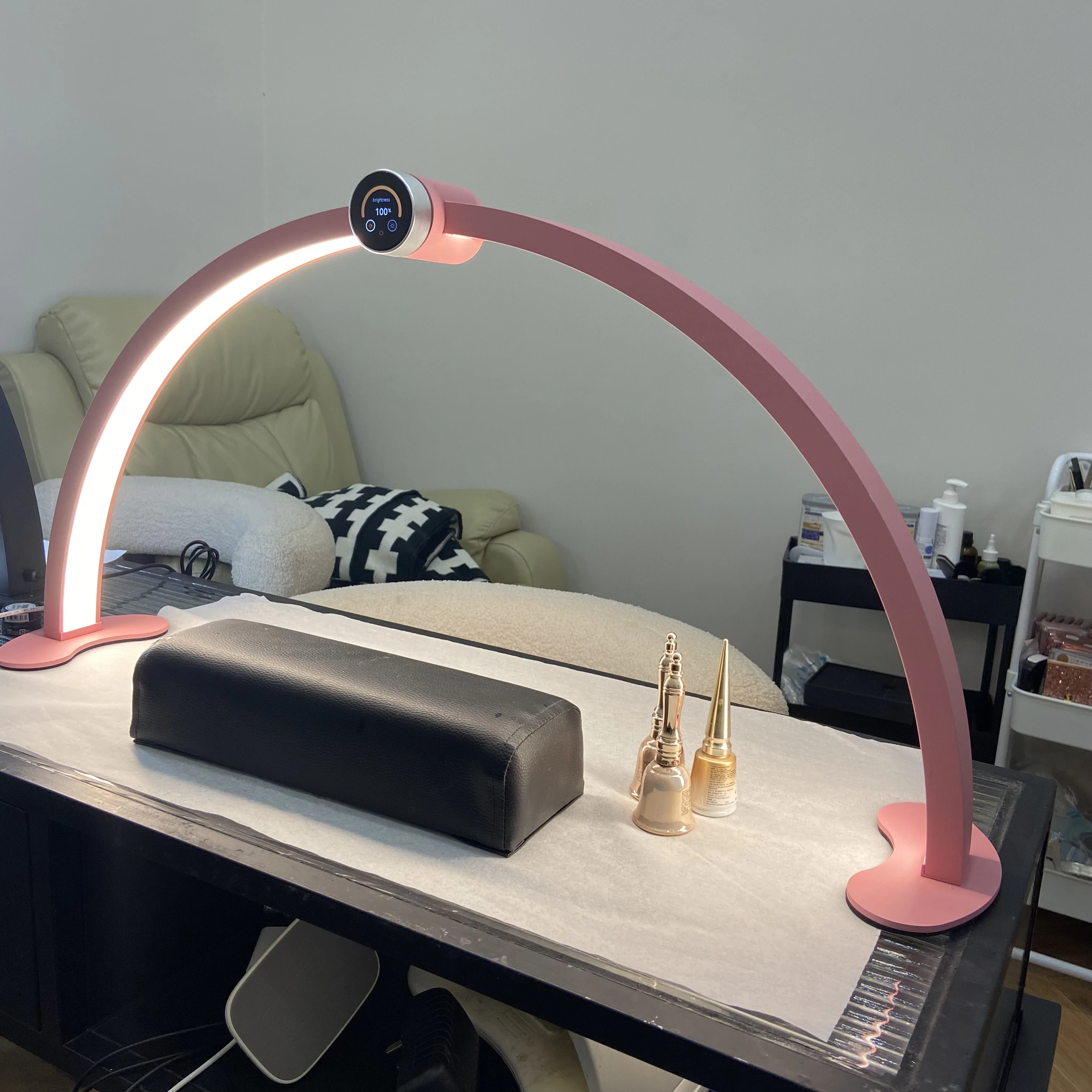New Design Diamond Light Half Moon Lamp For Nail Table Adjustable Brightness Arch Ring With Time Display  Beauty Lamp