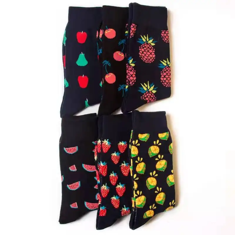 F023 Color fruit series strawberry watermelon pear dragon fruit color men long tube cotton socks