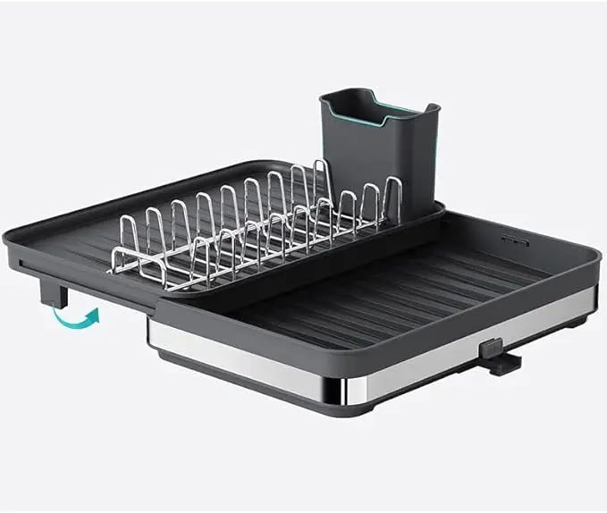 Kitchen Adjustable Plates Organizer Cutlery Storage Holder Dish Drying Rack With Drainboard For Countertop