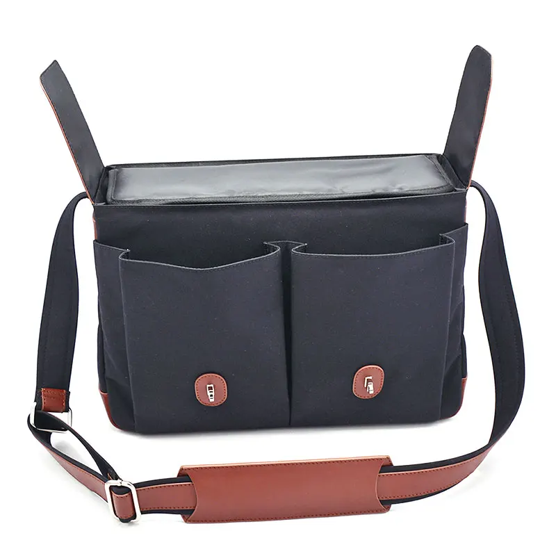 Vintage Custom Men Photographer Waterproof Waxed Canvas Leather Messenger Crossbody Dslr Camera Bag with  Removable Insert