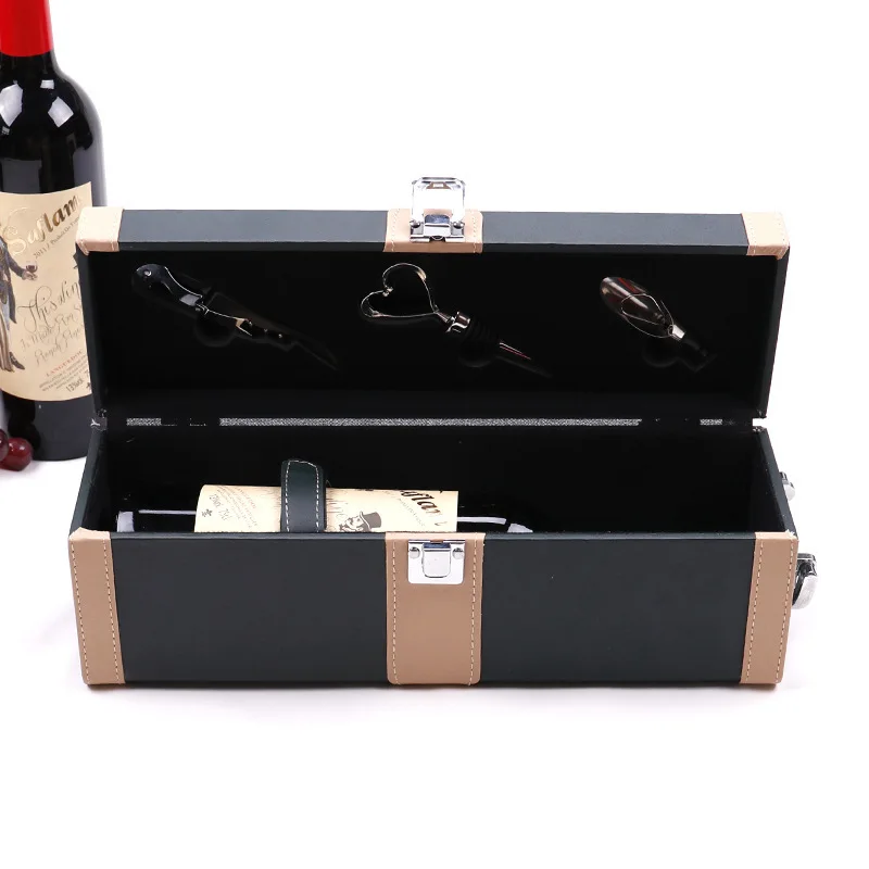 Promotional manufacture eco-friendly single bottle pu leather wine case gift box