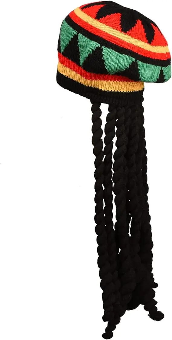 Knitted Hat with Black Dreadlocks Jamaican Dreadlocks Fancy Dress Party Wig Cap