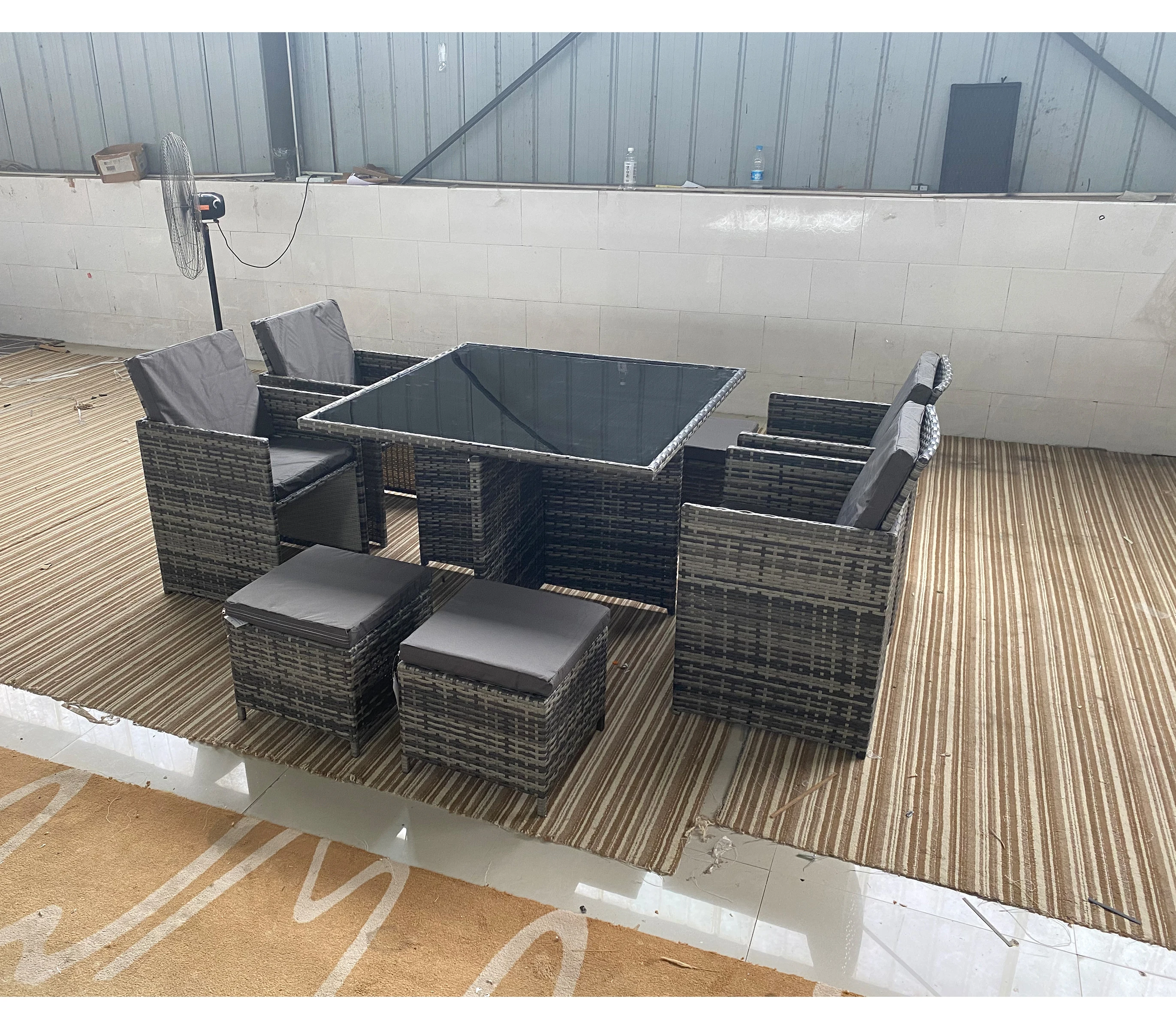 9 Piece 8 Seater Rattan Cube Dining Table Garden Furniture Patio Set (Grey/Grey)