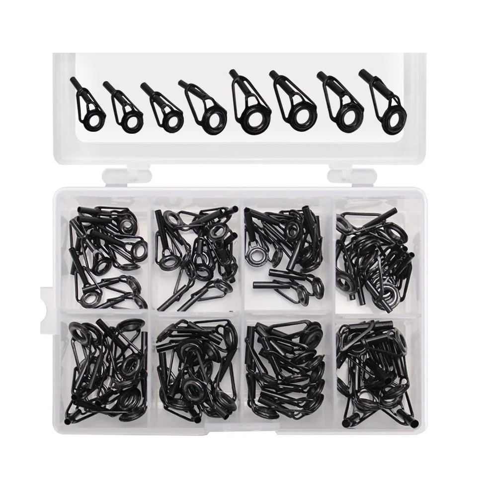 80Pcs 8 Sizes Ceramic High Carbon Steel accessories Fishing Rod Guide Tips Set Top Eye Rings Line Repair Kit