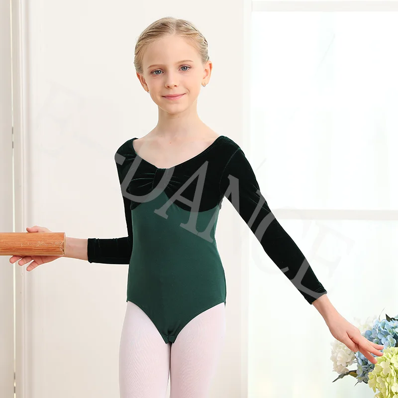 A8007 Hot Sale  Long Sleeve Velvet Custom Leotards Gymnastics Girls Ballet Costume