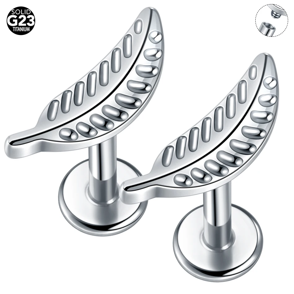 Lingchee ASTM F136 Titanium 16G Leaf Cartilage Stud Earring Feather Tragus Helix Medusa Monroe Ear Lobe Flat Piercing Jewelry
