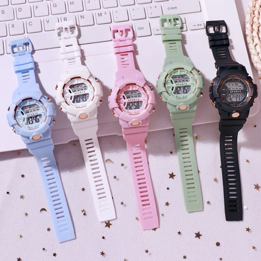 Cool Soft Silicone Strap Boys and Girls Clock Alarm Waterproof  Electronic Clock LED Digital Sports Wrist Watch for Teenagers