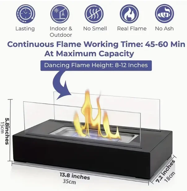 Tabletop Portable Ethanol Fireplace, Rectangular Fireplace Desktop Alcohol Stove Stainless Steel Alcohol Stove Indoor Stove Atmo