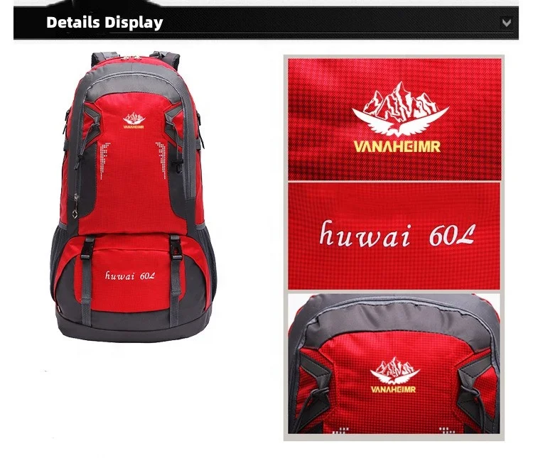 Large Capacity 60L Outdoor Mochila Mountaineering Backpack Camping for Unisex  Custom Hiking Backpack Waterproof Backpack Bag
