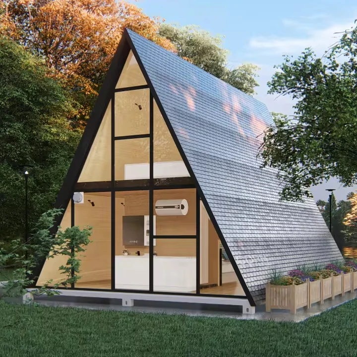 prefab portable tiny homes prefabricated loft shop building triangle holiday house with air condition