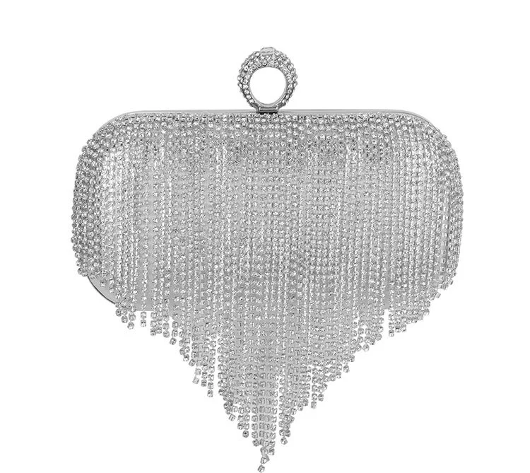 Popular Woman Handbag Banquet Party Diamond Bag Luxury Hot Selling Rhinestone Wedding Clutch Diamond Tassel Evening Party Bag