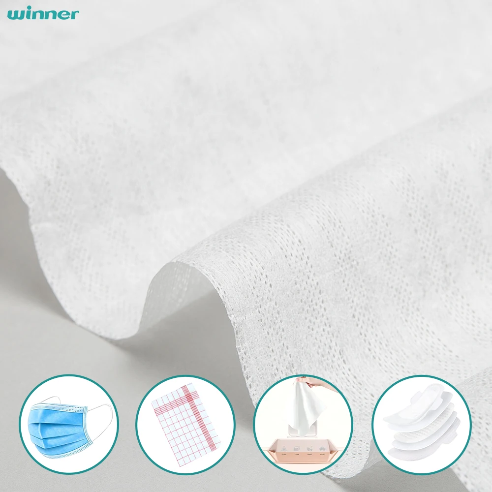 Winner Cotton Spunlace Nonwoven Fabric Rolls Natural Super Soft Natural Cotton Fabric 30-200gsm 5.5-200cm for Sanitary Napkin