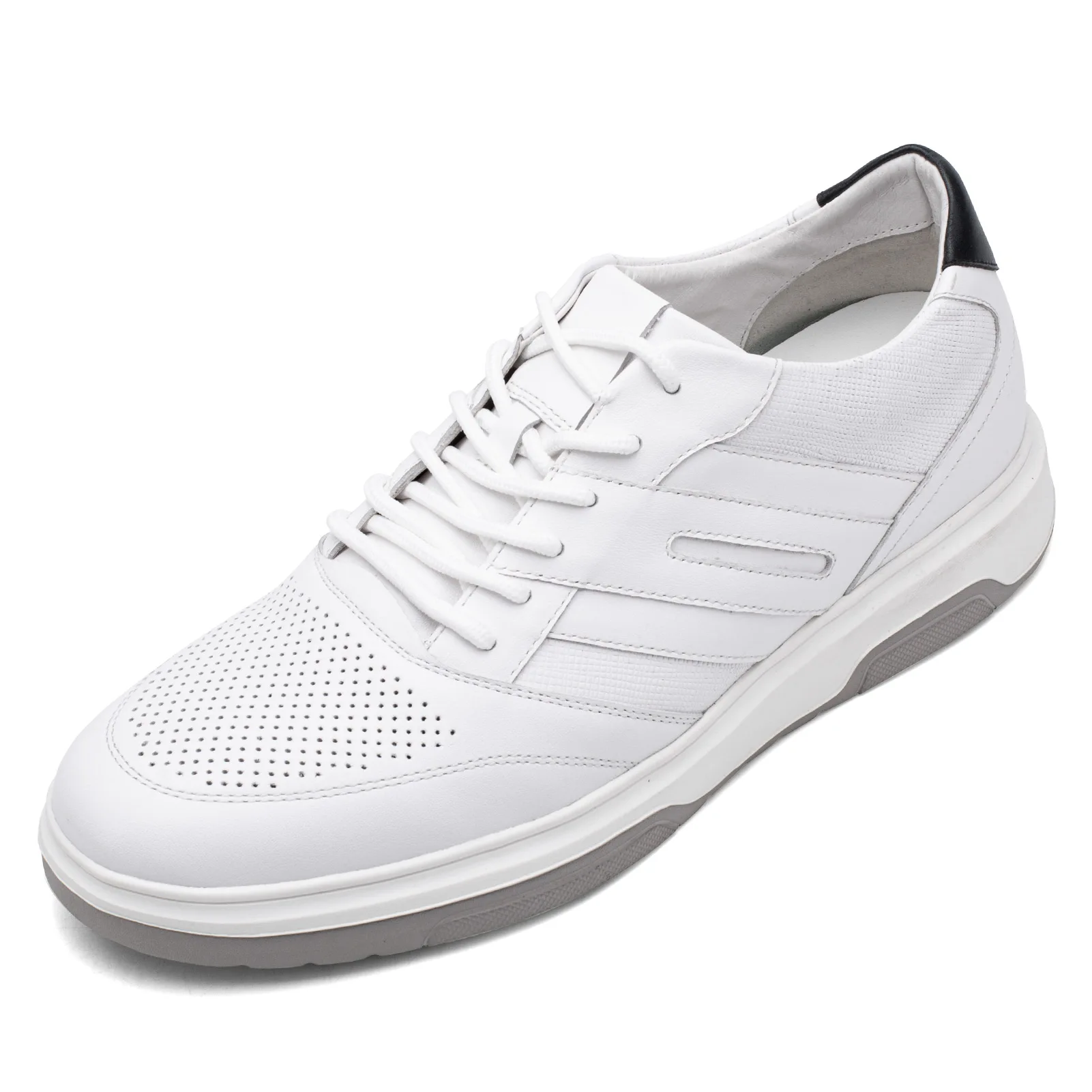 factory wholesale simple Lace up white sneakers custom leather men height increasing Fashion sport elevator flat shoes