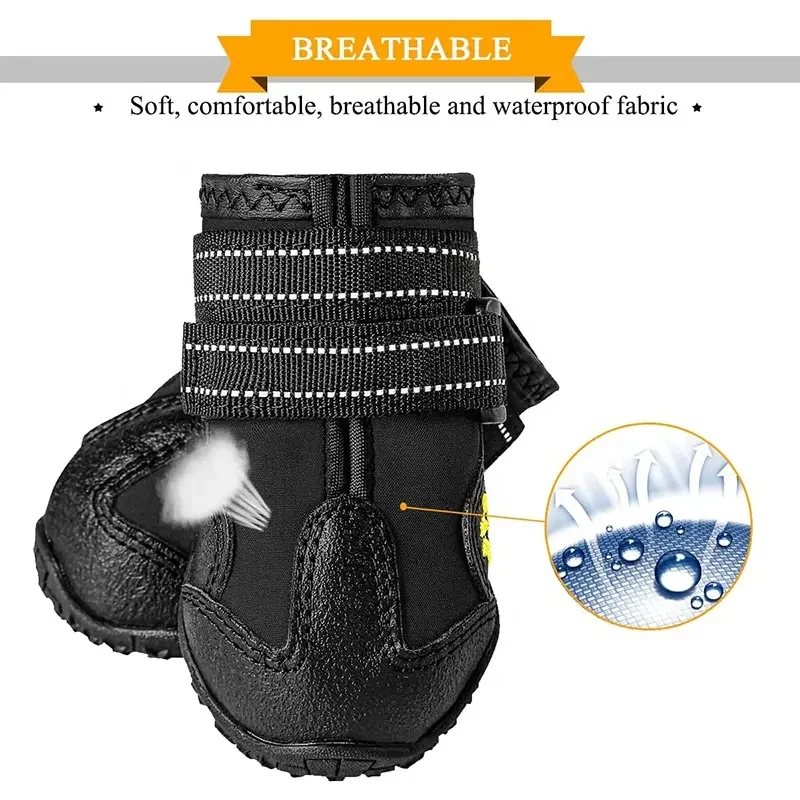 Dog shoes non-slip dog boots waterproof breathable dog shoes with reflective webbing