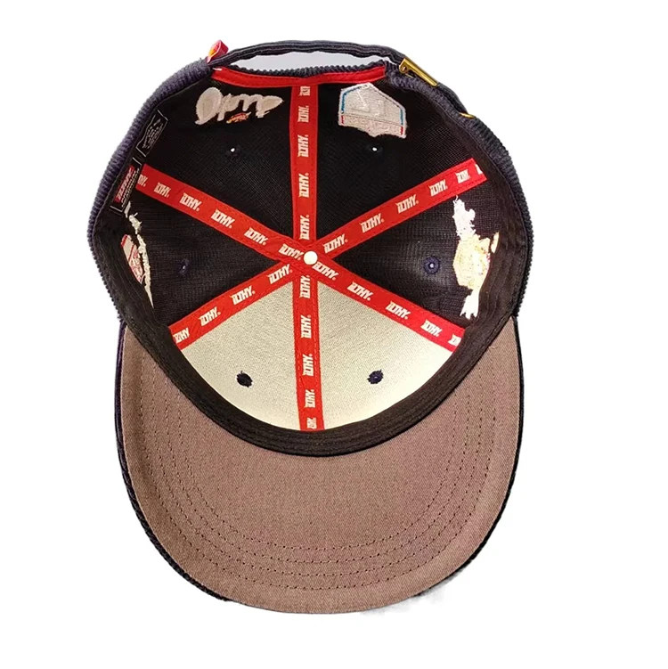 6-Panel Premium Custom Embroidery Corduroy Flat Bill Adjustable Snapback Caps High Quality Velvet Jersey for Outdoor Performance