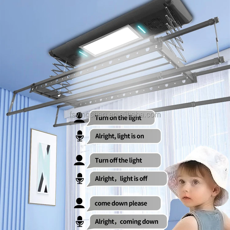 Modern Smart Automatic Lifting Clothes Dryer Voice Activated High Temperature Heater Balcony Wall Modern Smart Laundry Supplies