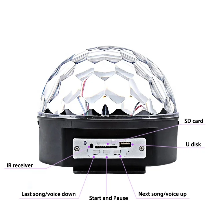 LED 6 Colors MP3 Music Crystal Magical Ball Stage Effect Light with USB Disk Remote Control Party DJ Light