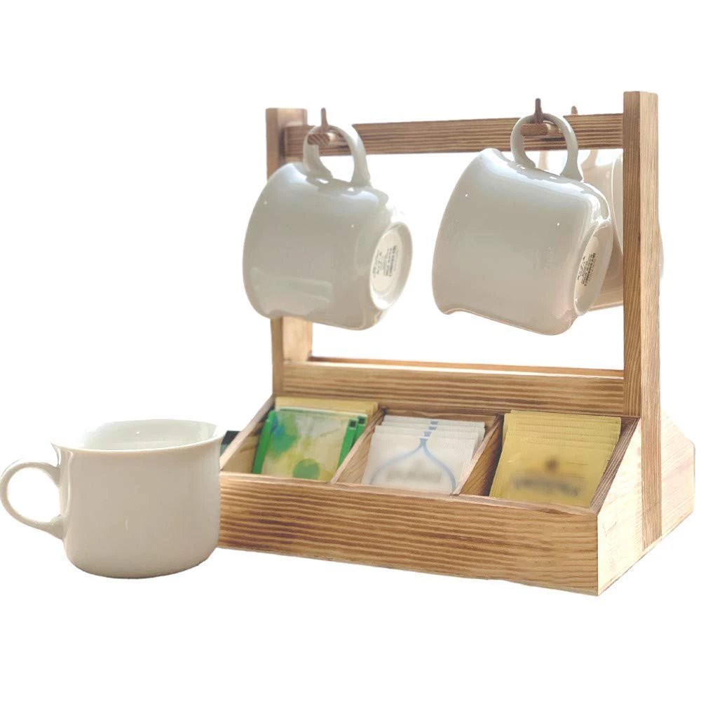 Wood 6 Compartments Tea Bag Storage Organizer Box Tea Cup Rack Holder With Two Sided (1600230725807)