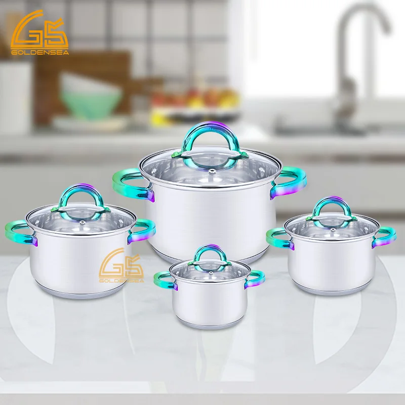 ustensiles de cuisines cast iron royal fast food hot kitchen glass stainless steel cooking pot cookware set