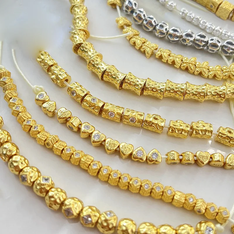 Unique S925 Sterling Silver Lava Texture Round Beads Irregular Meteorite Surface Tube Beads For Jewelry Making Supplies