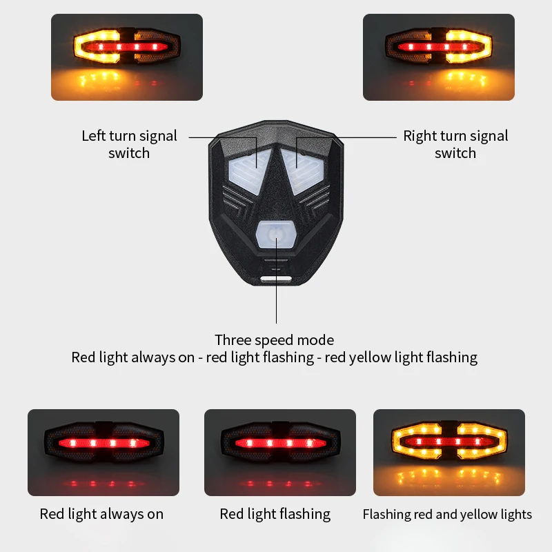 Rechargeable Bike Tail Light with Turn Signals Warning Bike Lights Wireless Remote Control Cycling Back Light for Night Riding