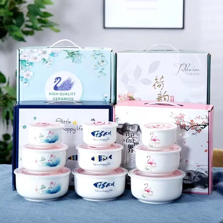 Набор для хранения в холодильнике Большая керамическая миска свежих продуктов чаша лапши быстрого приготовления Ланч-бокс герметичная с крышкой