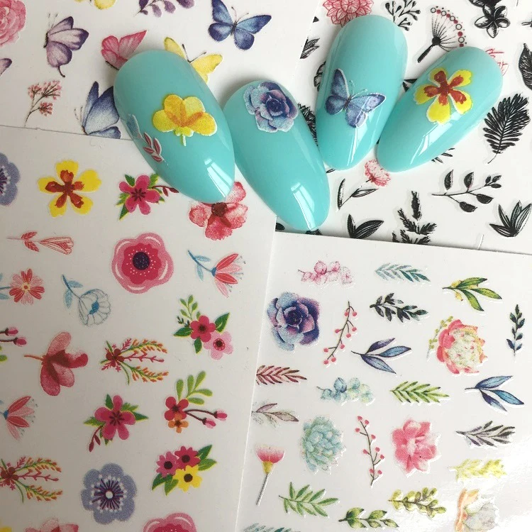 New Fashionable Nail Sticker  Dried Flowers Plants And Butterflies Nail Decals For Nail Art Salon DIY